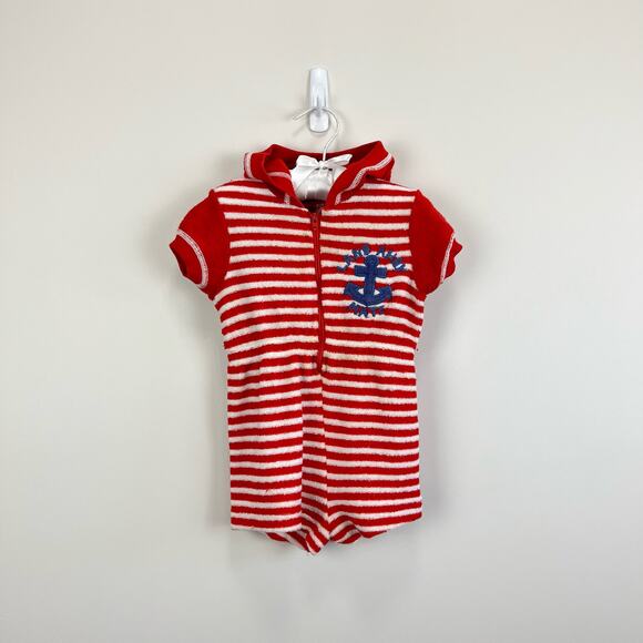 Vintage Carter's Red Striped Terry Romper 24 Months USA - Picture 1 of 10